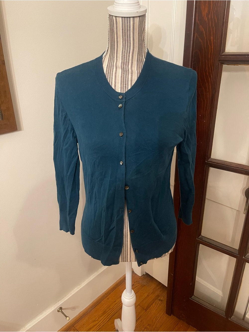 J. Crew Deep Teal Button-Front Crewneck Cardigan